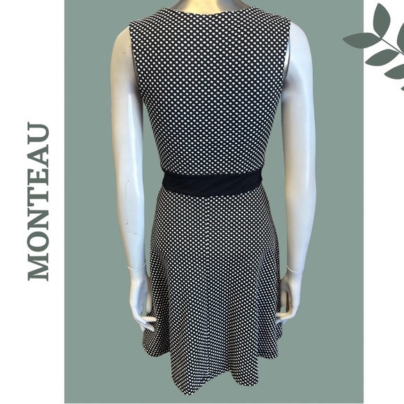 🛍️3/$40 Monteau A-Line Sleeveless Dress Black Whitee Polka Dot Cut Out Sz Small - Picture 5 of 7
